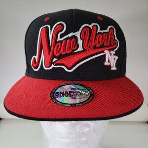 New York Adult Baseball Cap Hat Snapback Premium Flat Embroidered Red Black